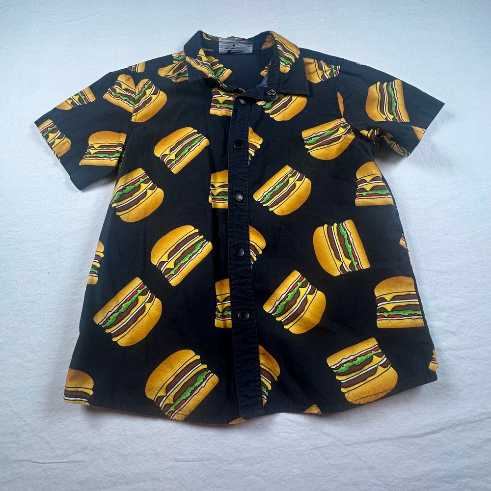 In-N-Out Burger Kids Medium Black Double-Double All Over Print Button Down Shirt